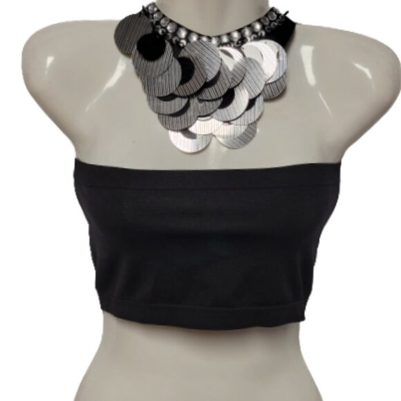 BLACK Crop Top Stretchy Ribbed Bandeau Tube Top - One Size- NEW - Picture 1 of 10